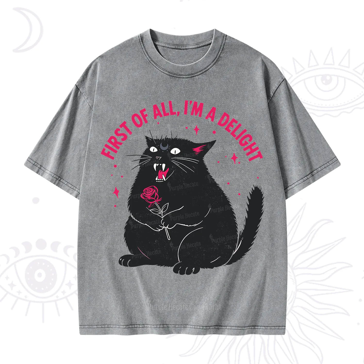 Purplehecate First Of All I'm A Delight Cat Washed T-Shirt