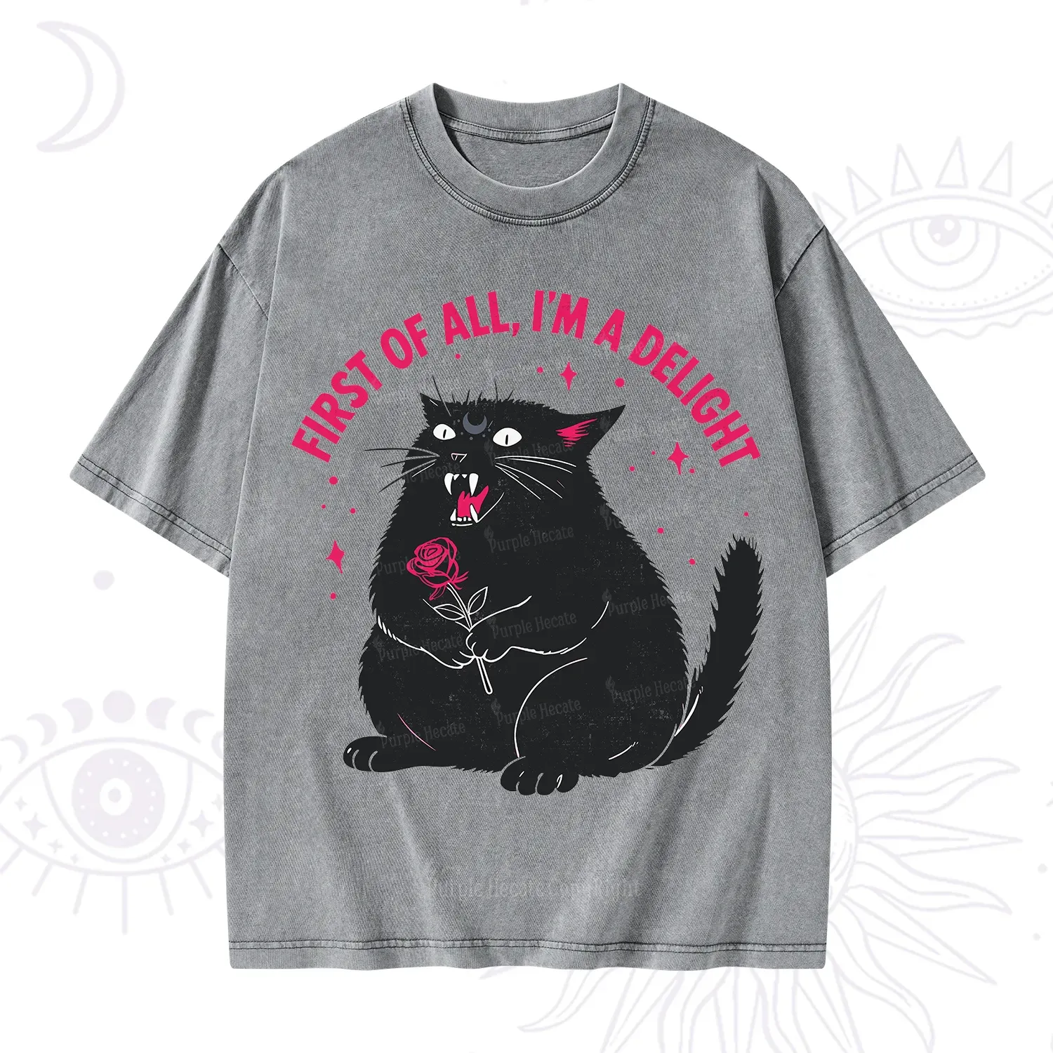 Purplehecate First Of All I'm A Delight Cat Washed T-Shirt