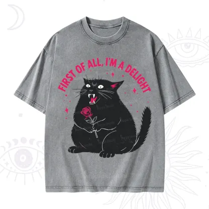 Purplehecate First Of All I'm A Delight Cat Washed T-Shirt
