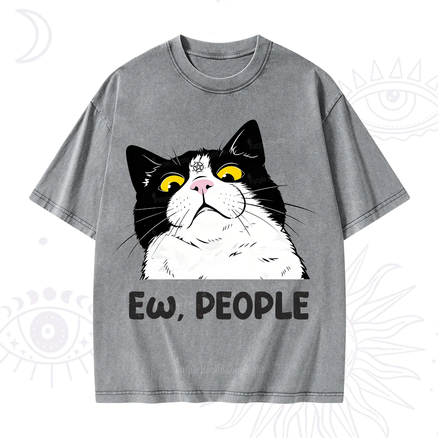 Purplehecate Ew People Cat Washed T-Shirt