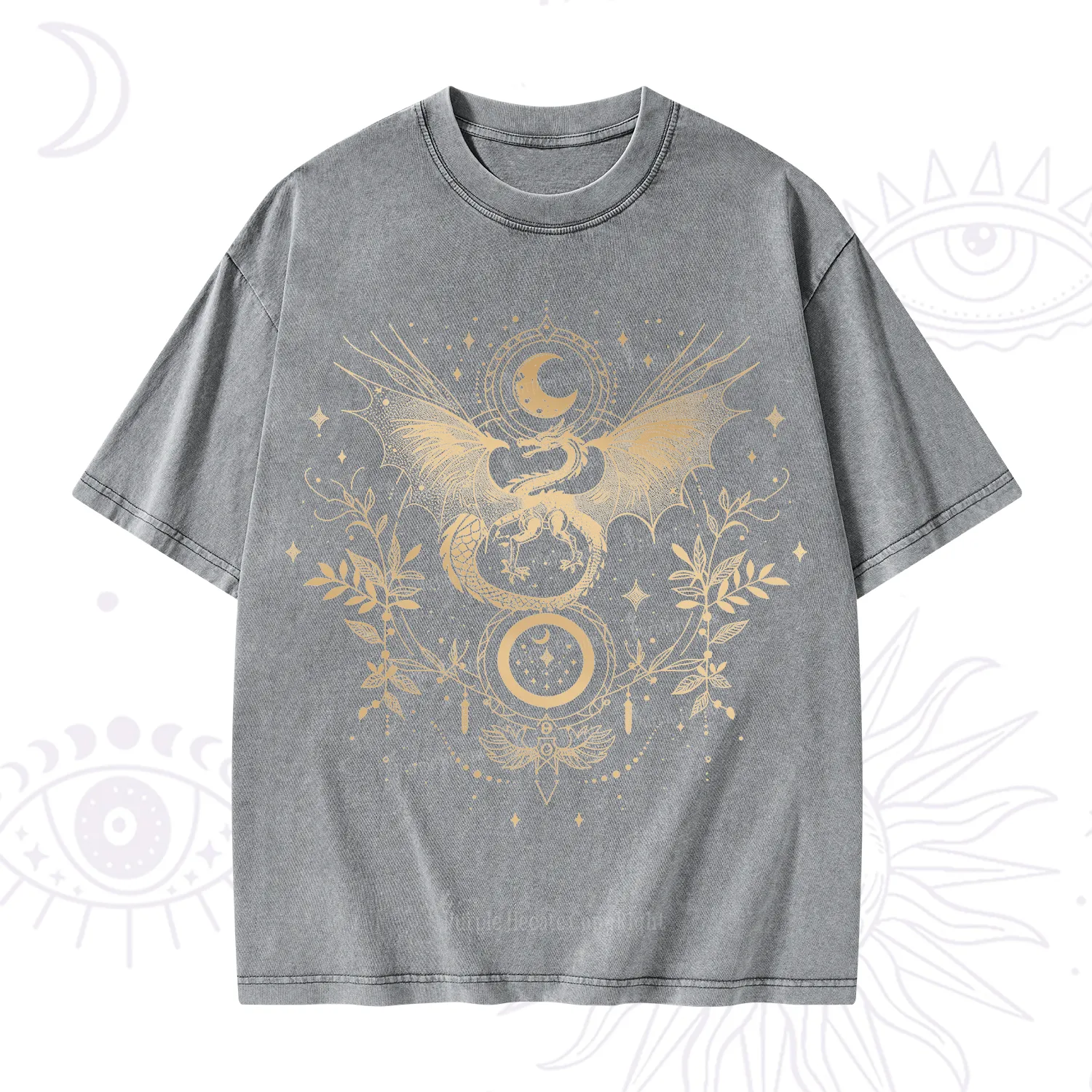 Purplehecate Celestial Dragon Moon Phase Washed T-Shirt