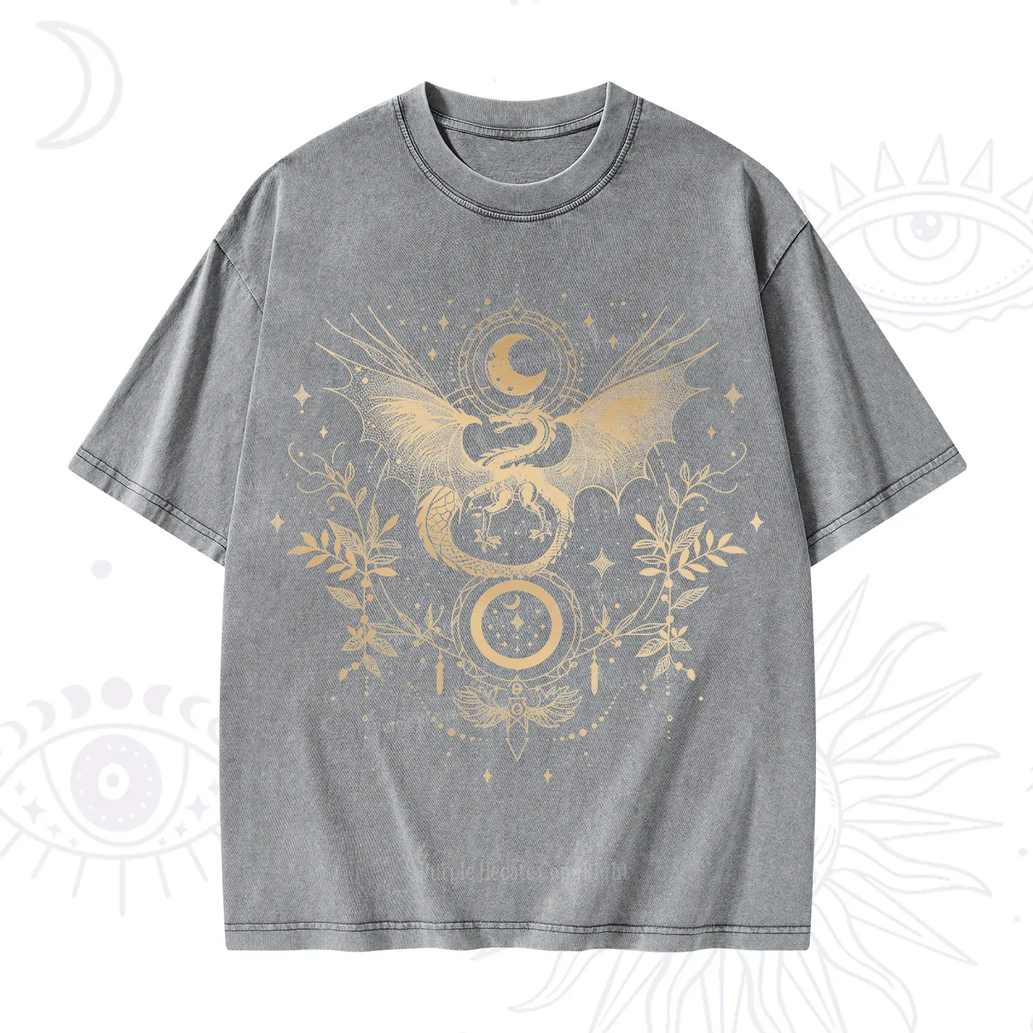 Purplehecate Celestial Dragon Moon Phase Washed T-Shirt