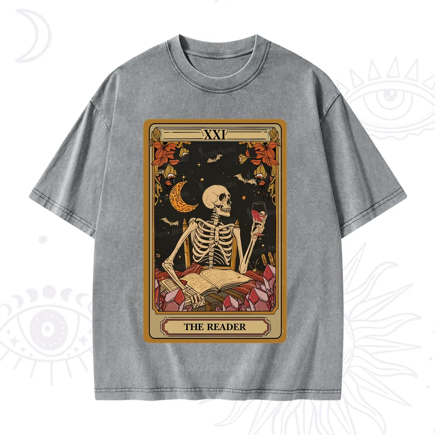 Purplehecate The Reader Tarot Skeleton Washed T-Shirt