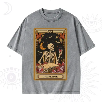 Purplehecate The Reader Tarot Skeleton Washed T-Shirt