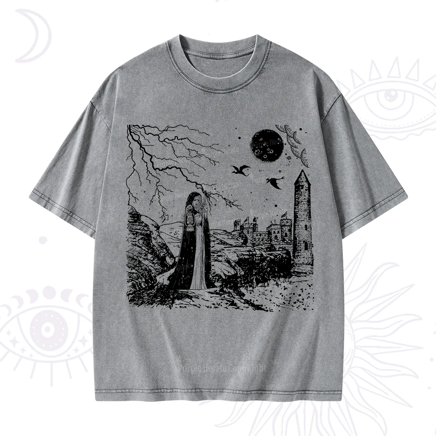 Purplehecate Black Moon Witch Spell Casting Washed T-Shirt
