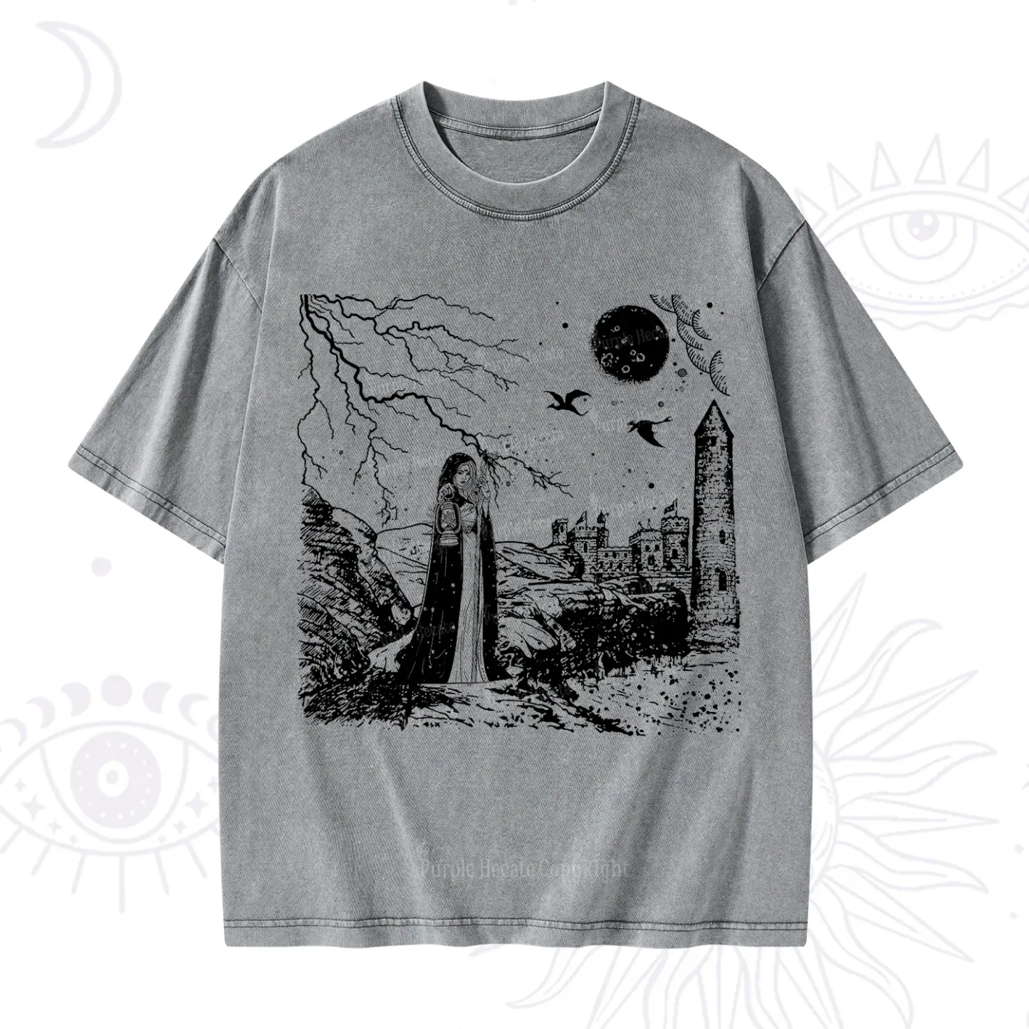 Purplehecate Black Moon Witch Spell Casting Washed T-Shirt