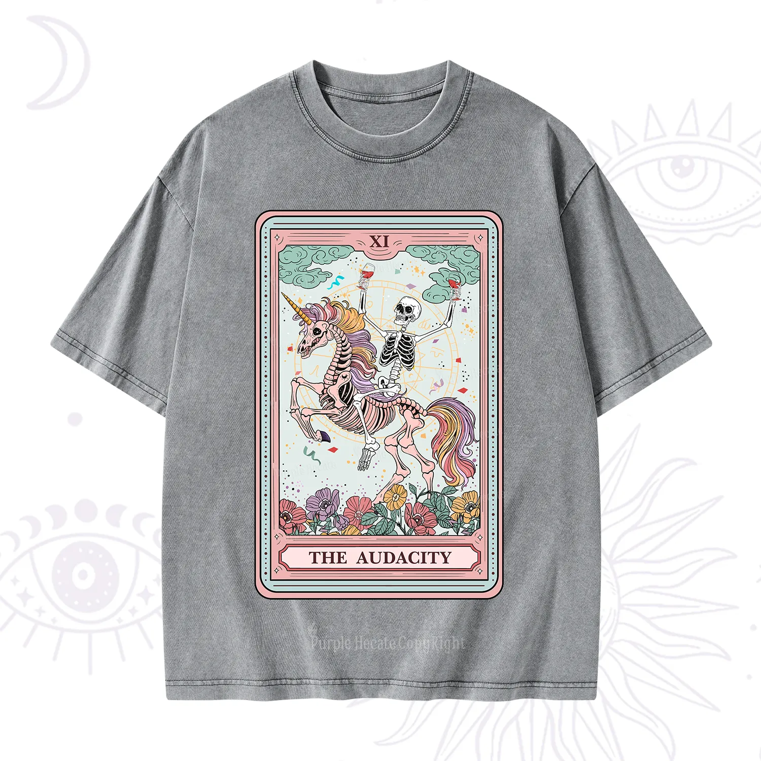 Purplehecate The Funny Skeleton Audacity Tarot Washed T-Shirt