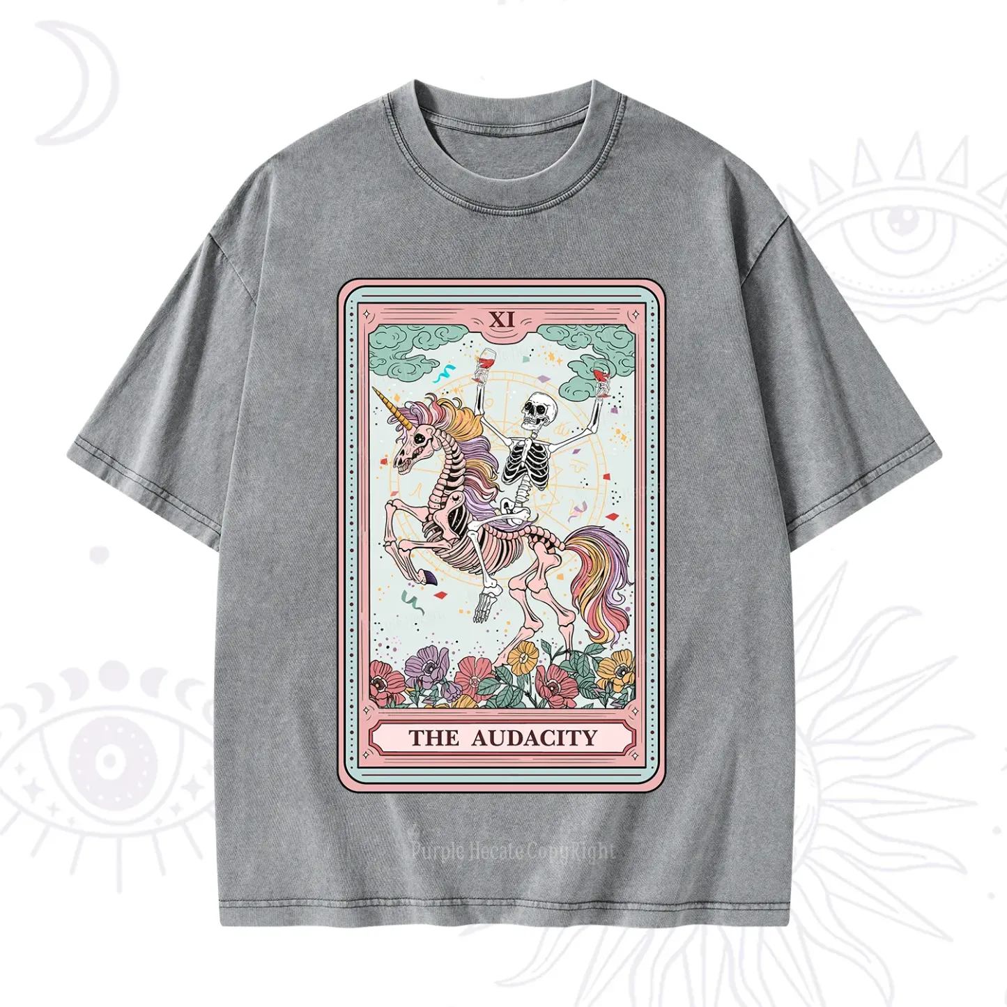 Purplehecate The Funny Skeleton Audacity Tarot Washed T-Shirt
