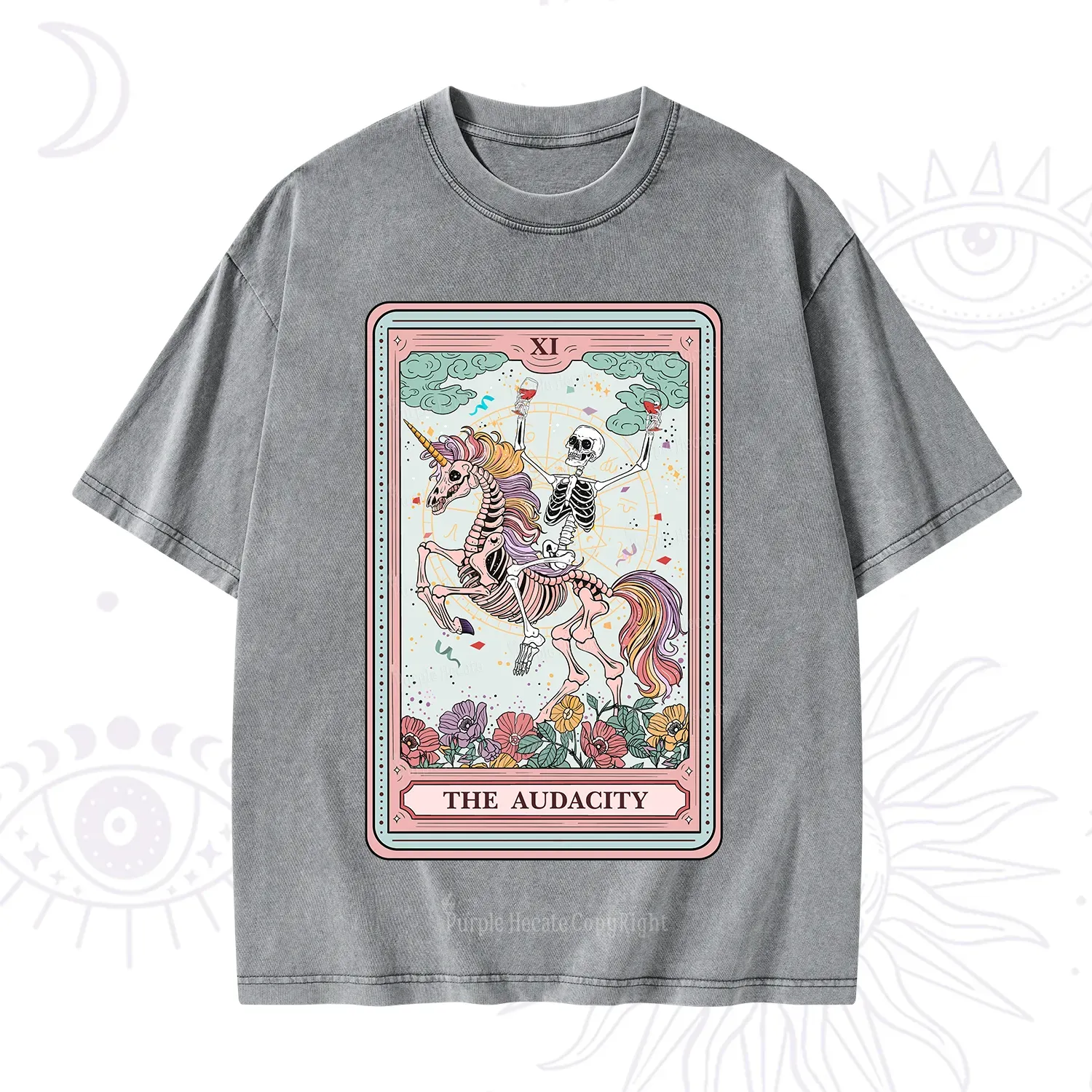 Purplehecate The Funny Skeleton Audacity Tarot Washed T-Shirt