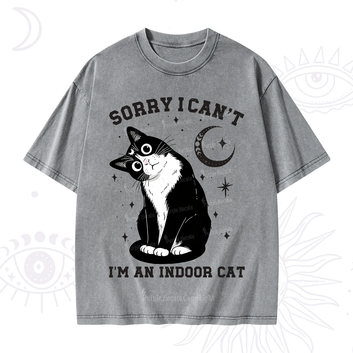 Purplehecate Sorry I Can't Go I'm an Indoor Cat Washed T-Shirt