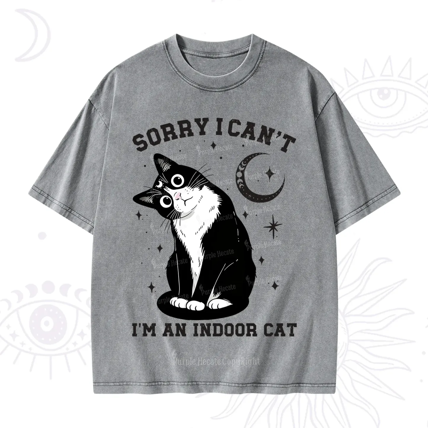 Purplehecate Sorry I Can't Go I'm an Indoor Cat Washed T-Shirt