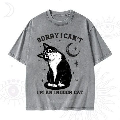 Purplehecate Sorry I Can't Go I'm an Indoor Cat Washed T-Shirt