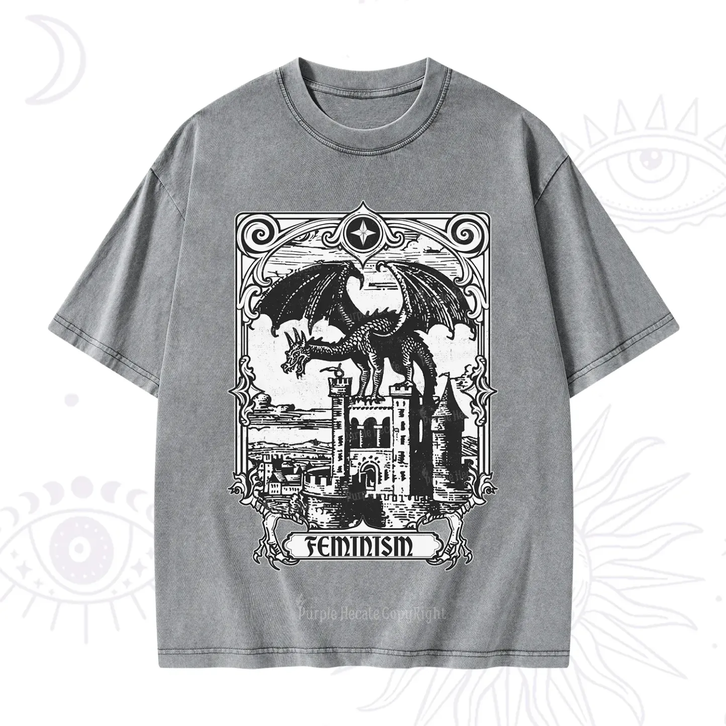 Purplehecate Medieval Feminist Dragon Washed T-Shirt