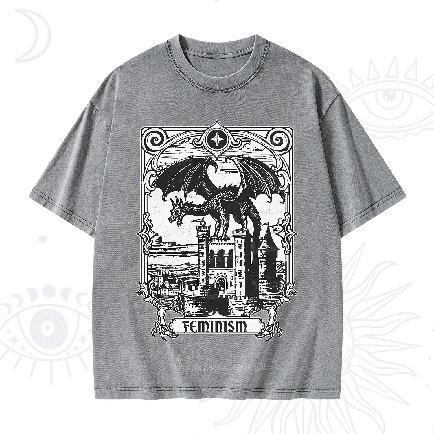 Purplehecate Medieval Feminist Dragon Washed T-Shirt