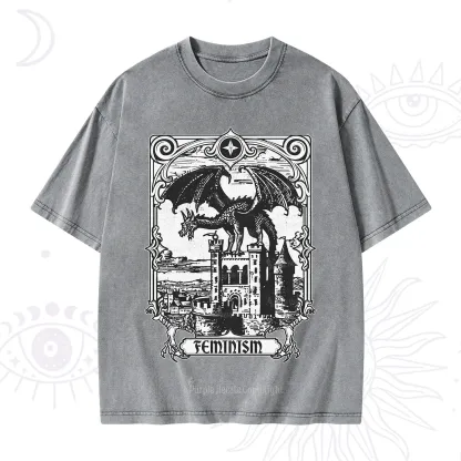 Purplehecate Medieval Feminist Dragon Washed T-Shirt