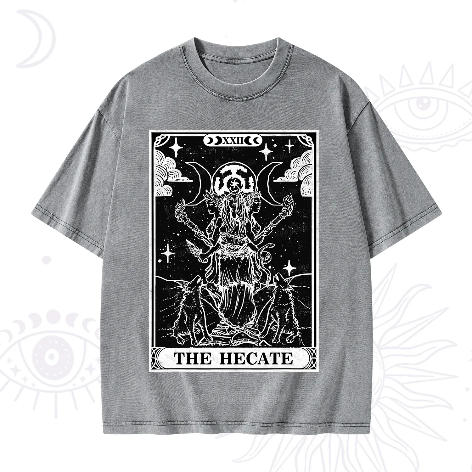 Purplehecate The Dark Moon Goddess Hecate Tarot Washed T-Shirt