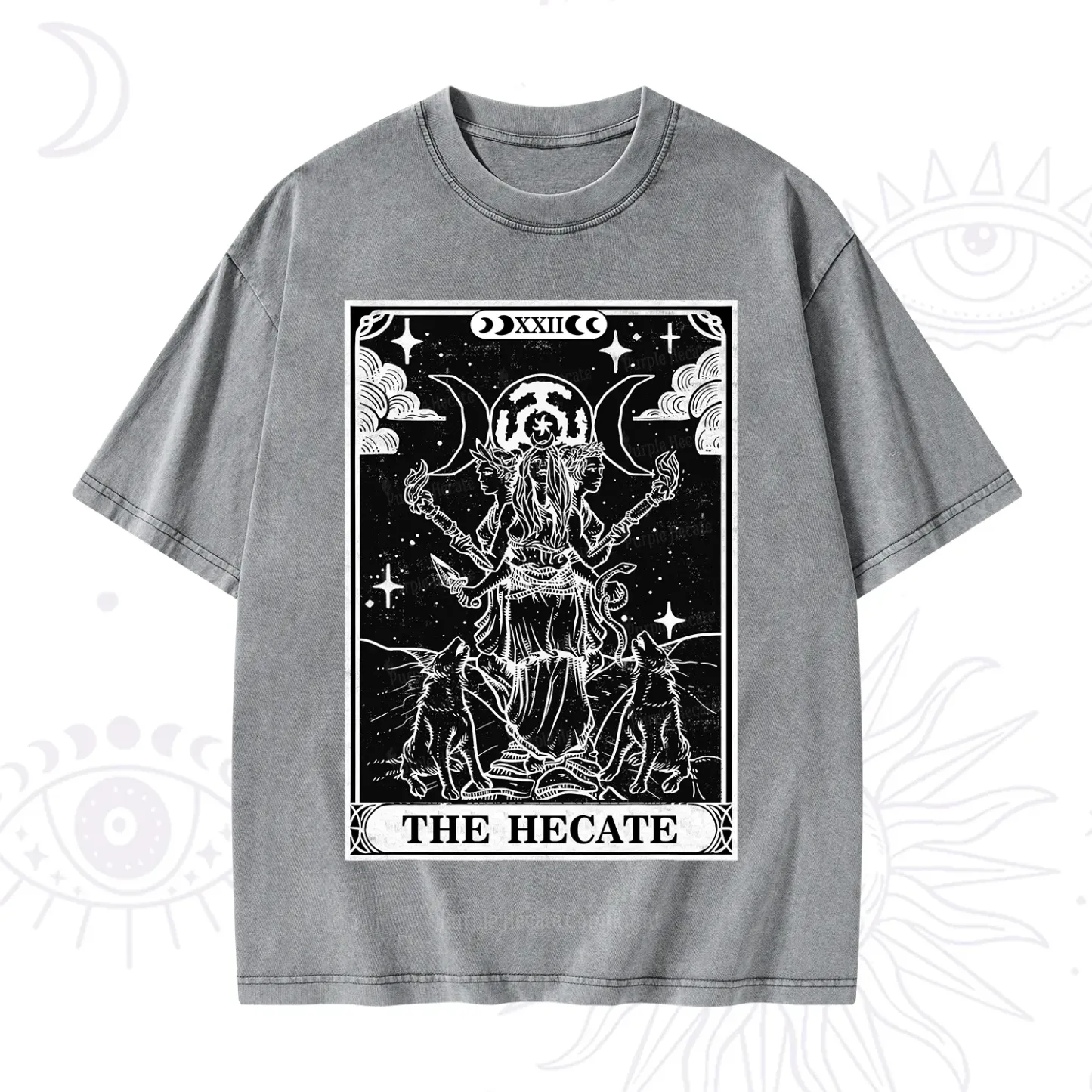 Purplehecate The Dark Moon Goddess Hecate Tarot Washed T-Shirt