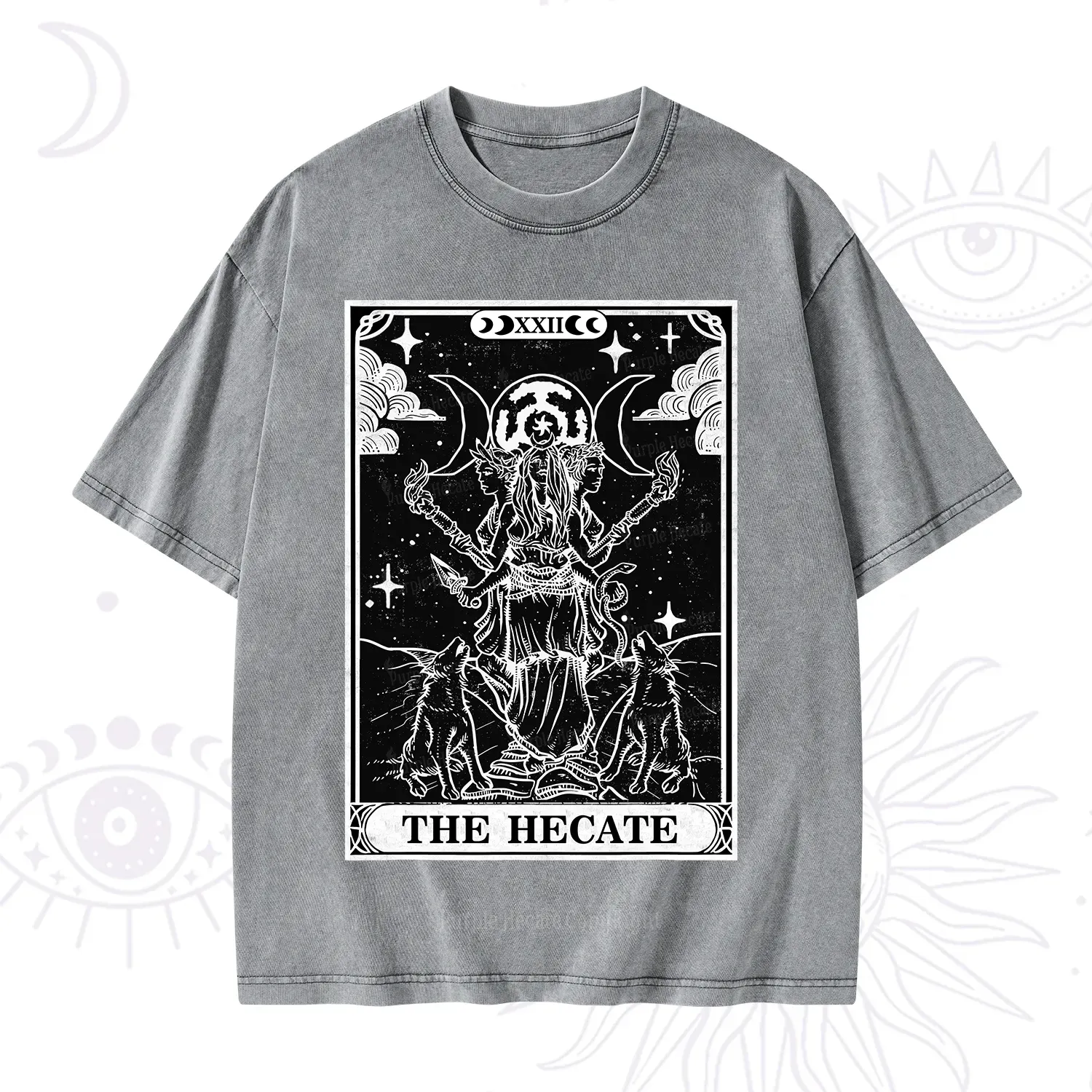 Purplehecate The Dark Moon Goddess Hecate Tarot Washed T-Shirt