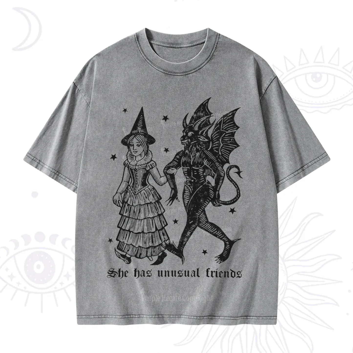 Purplehecate She Has Unusual Friends Washed T-Shirt