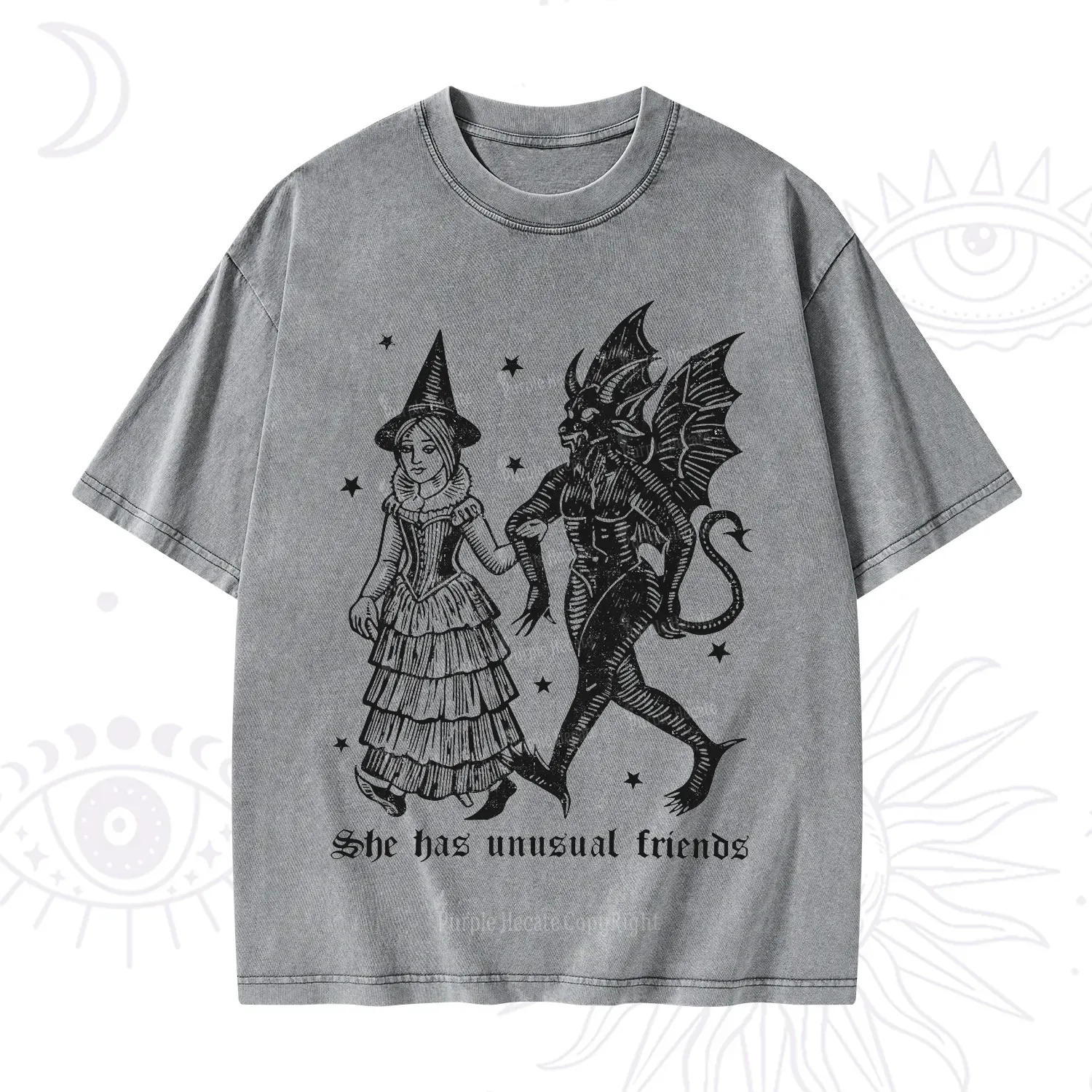 Purplehecate She Has Unusual Friends Washed T-Shirt