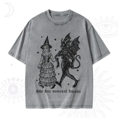 Purplehecate She Has Unusual Friends Washed T-Shirt