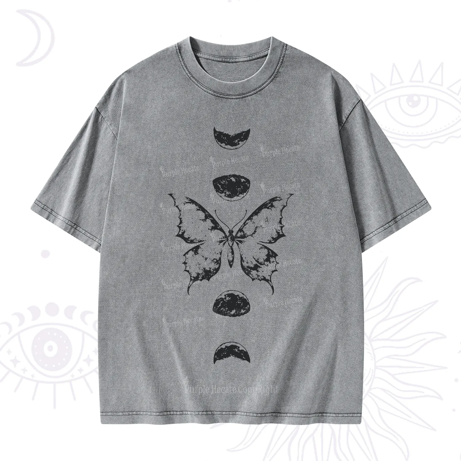 Purplehecate Lunar Butterfly Phases Washed T-Shirt