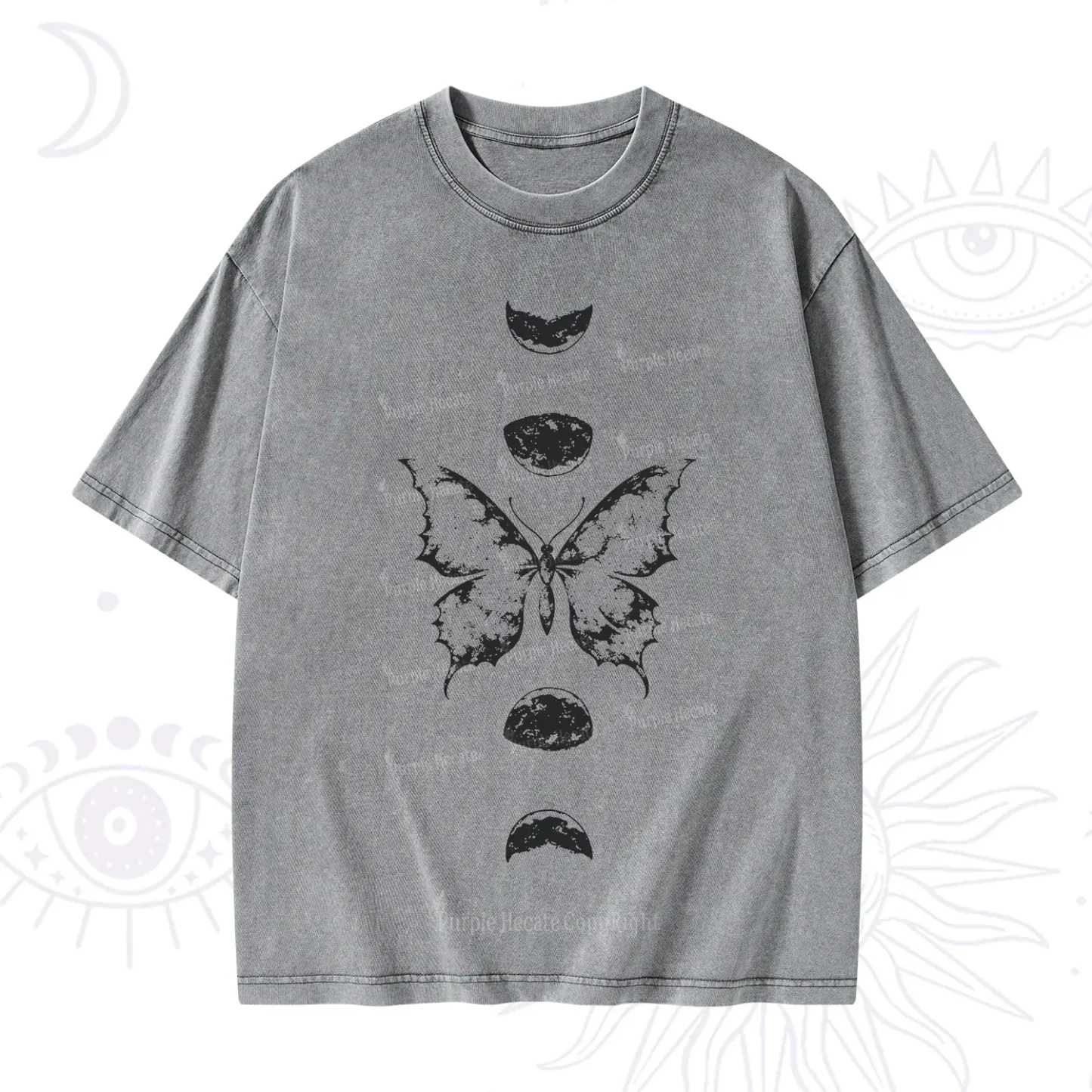 Purplehecate Lunar Butterfly Phases Washed T-Shirt