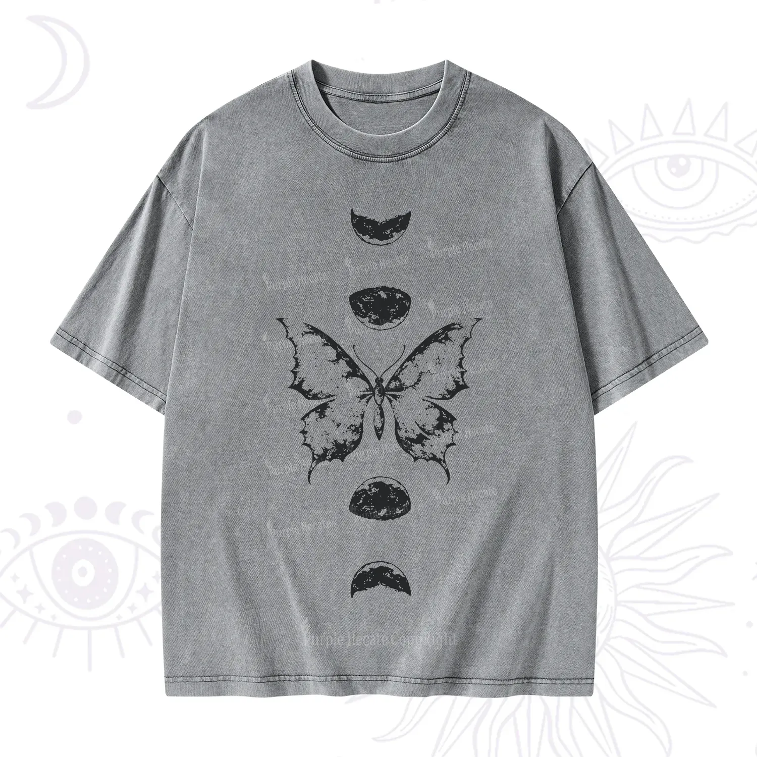Purplehecate Lunar Butterfly Phases Washed T-Shirt