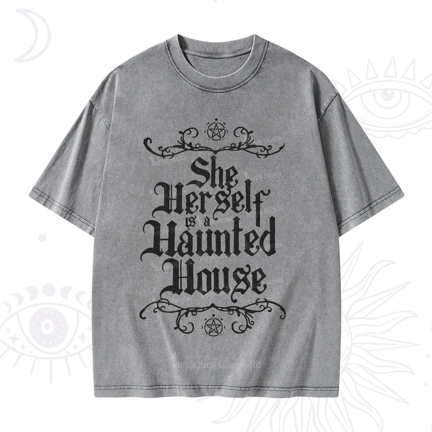 Purplehecate She Herself is a Haunted House Washed T-Shirt