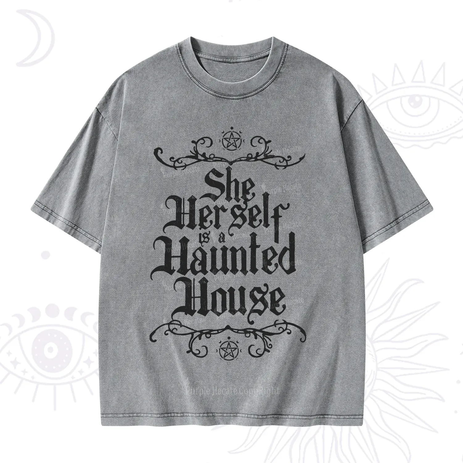 Purplehecate She Herself is a Haunted House Washed T-Shirt