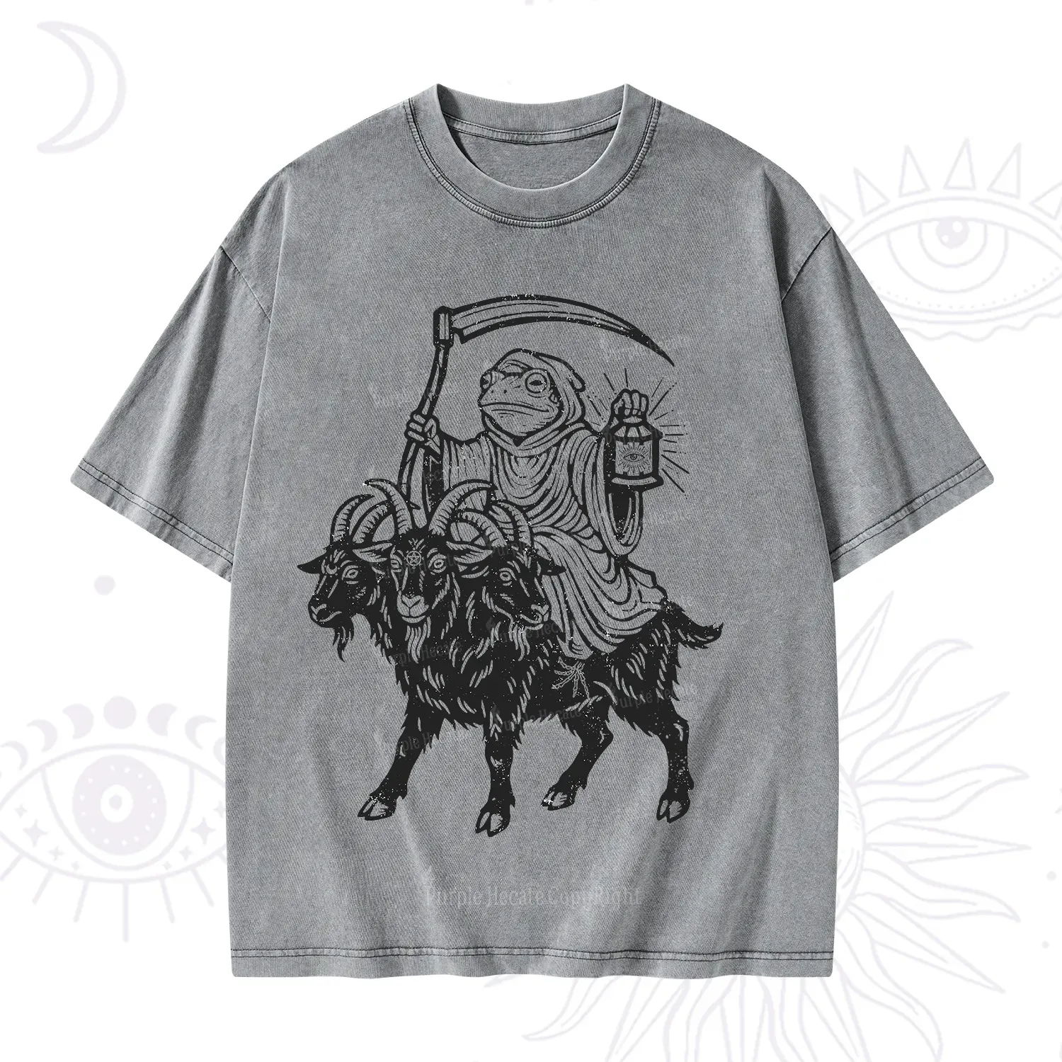 Purplehecate Death Frog Goat Rider Washed T-Shirt