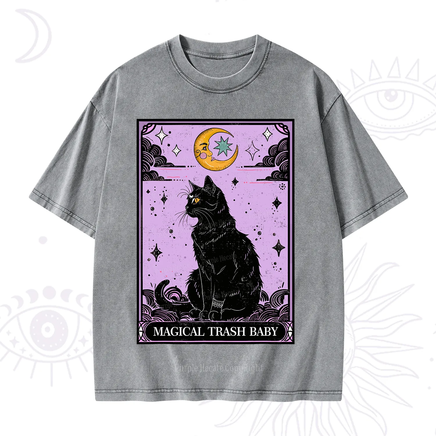 Purplehecate Magical Trash Baby Tarot Cat Washed T-Shirt