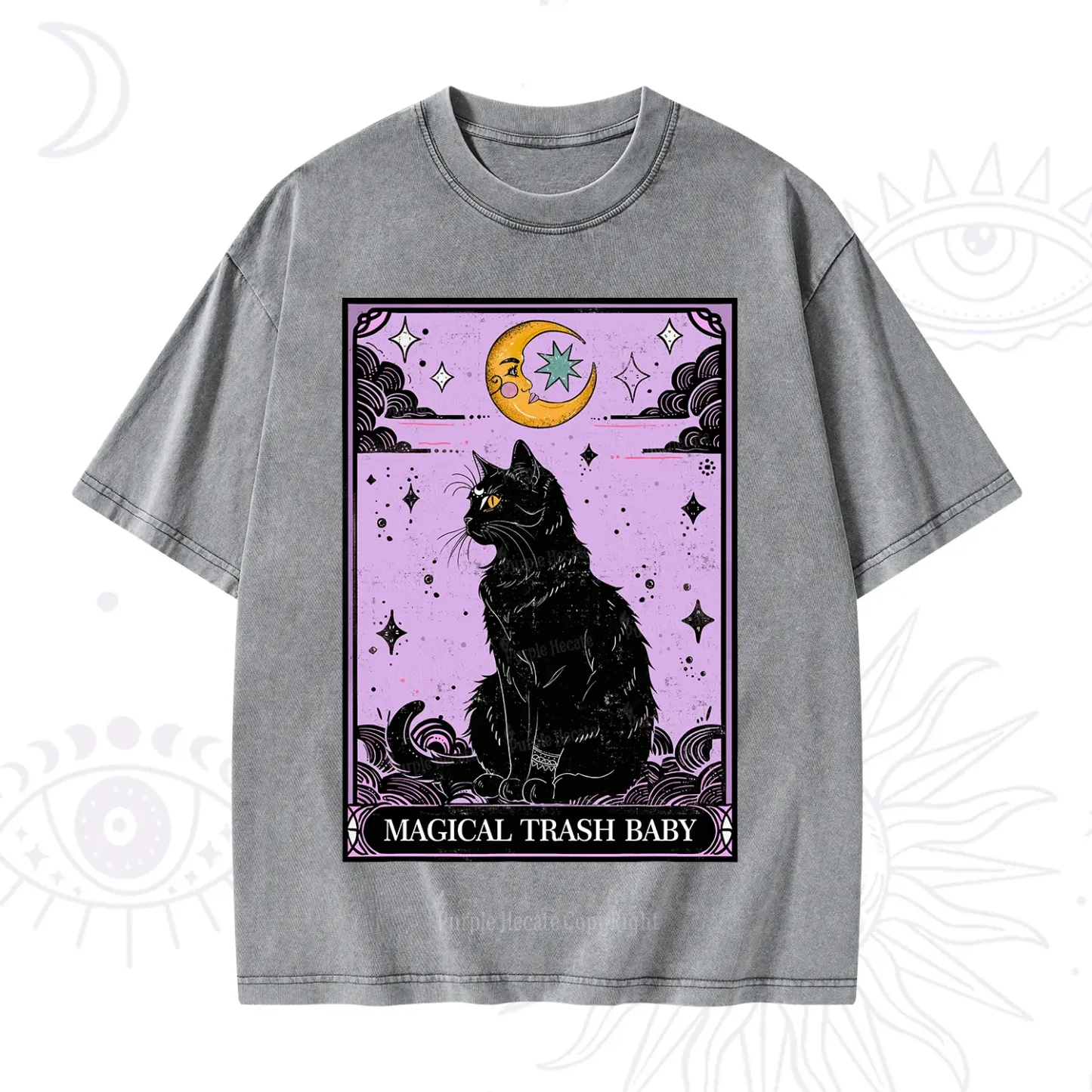 Purplehecate Magical Trash Baby Tarot Cat Washed T-Shirt
