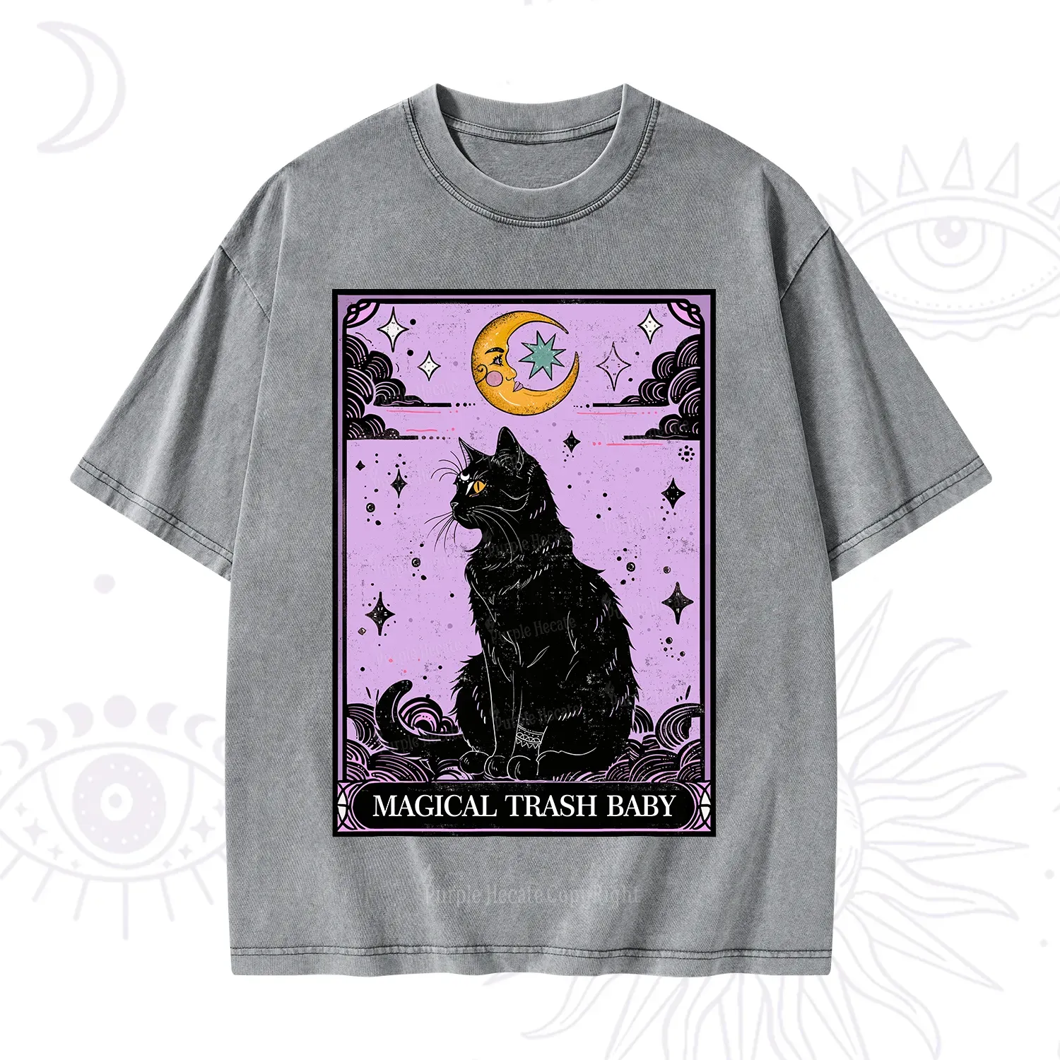 Purplehecate Magical Trash Baby Tarot Cat Washed T-Shirt