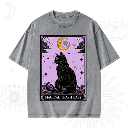 Purplehecate Magical Trash Baby Tarot Cat Washed T-Shirt
