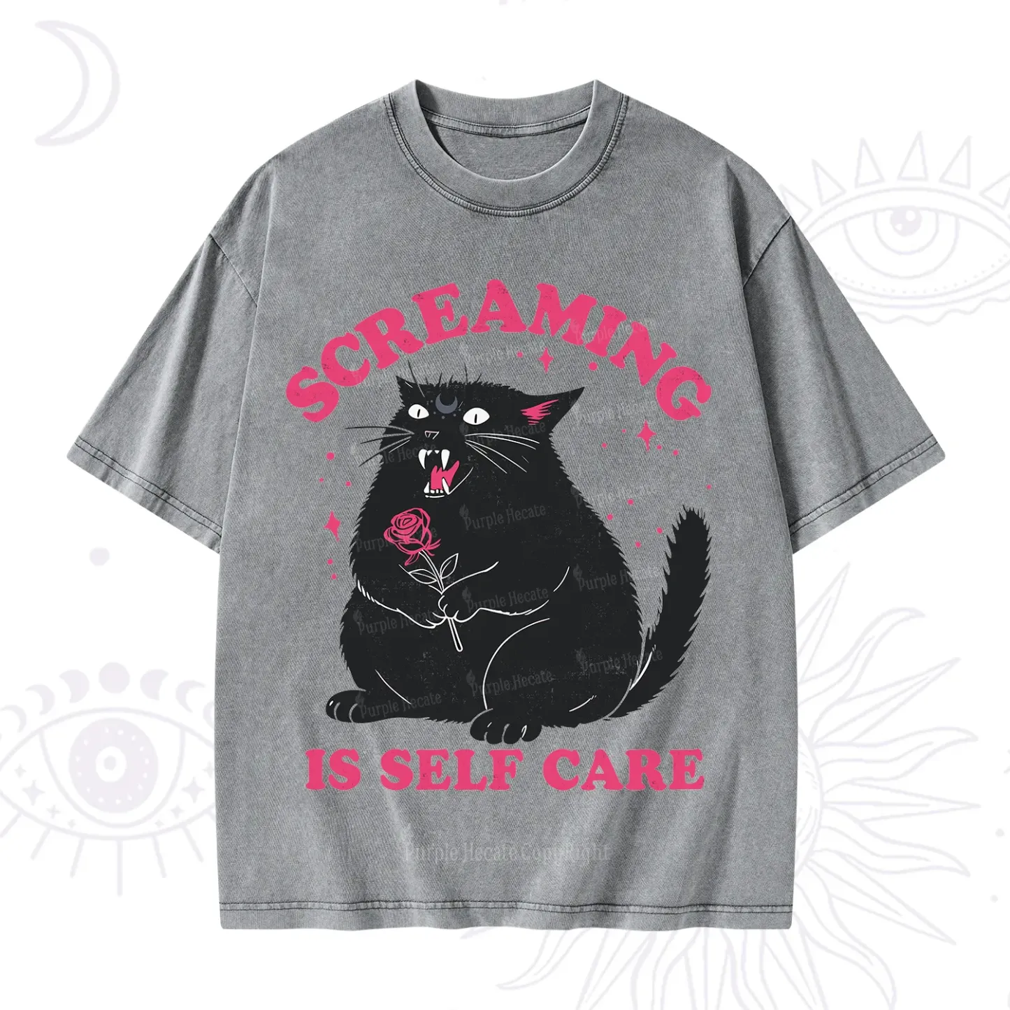 Purplehecate Funny Cat Screaming Is Self Care Washed T-Shirt