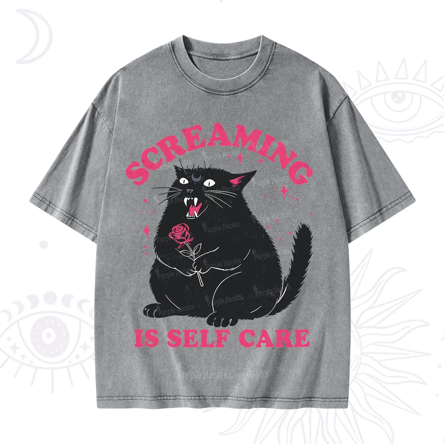 Purplehecate Funny Cat Screaming Is Self Care Washed T-Shirt