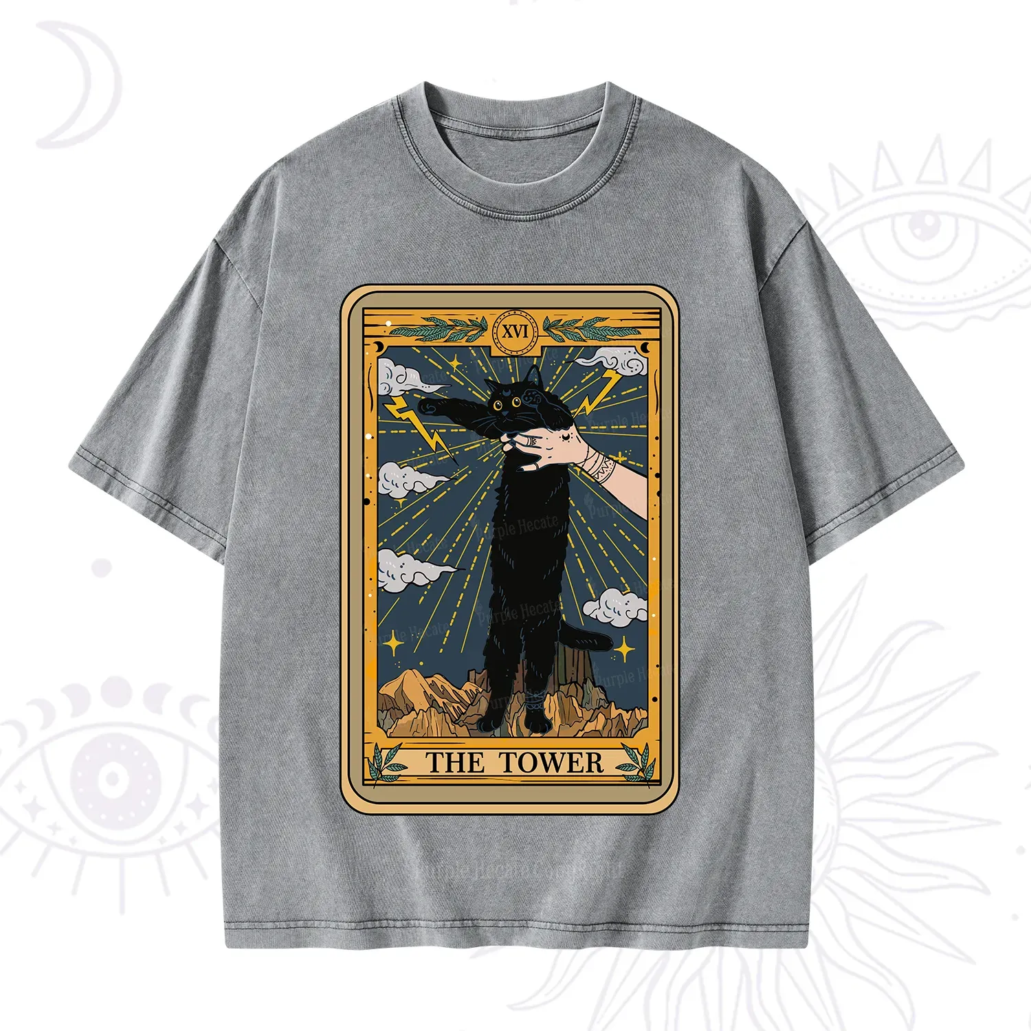 Purplehecate The Tower Cats Tarot Washed T-Shirt