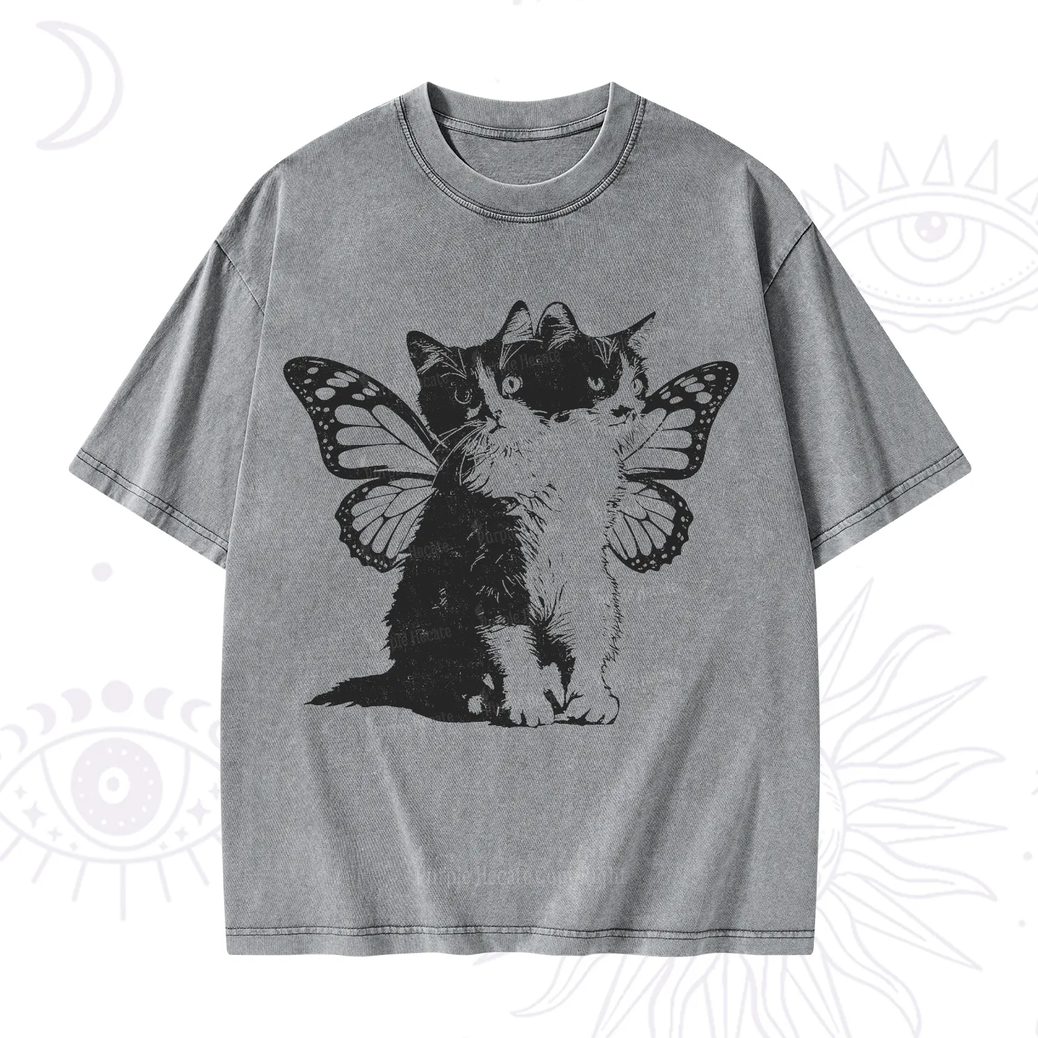 Purplehecate Mystery Butterfly Cat Washed T-Shirt