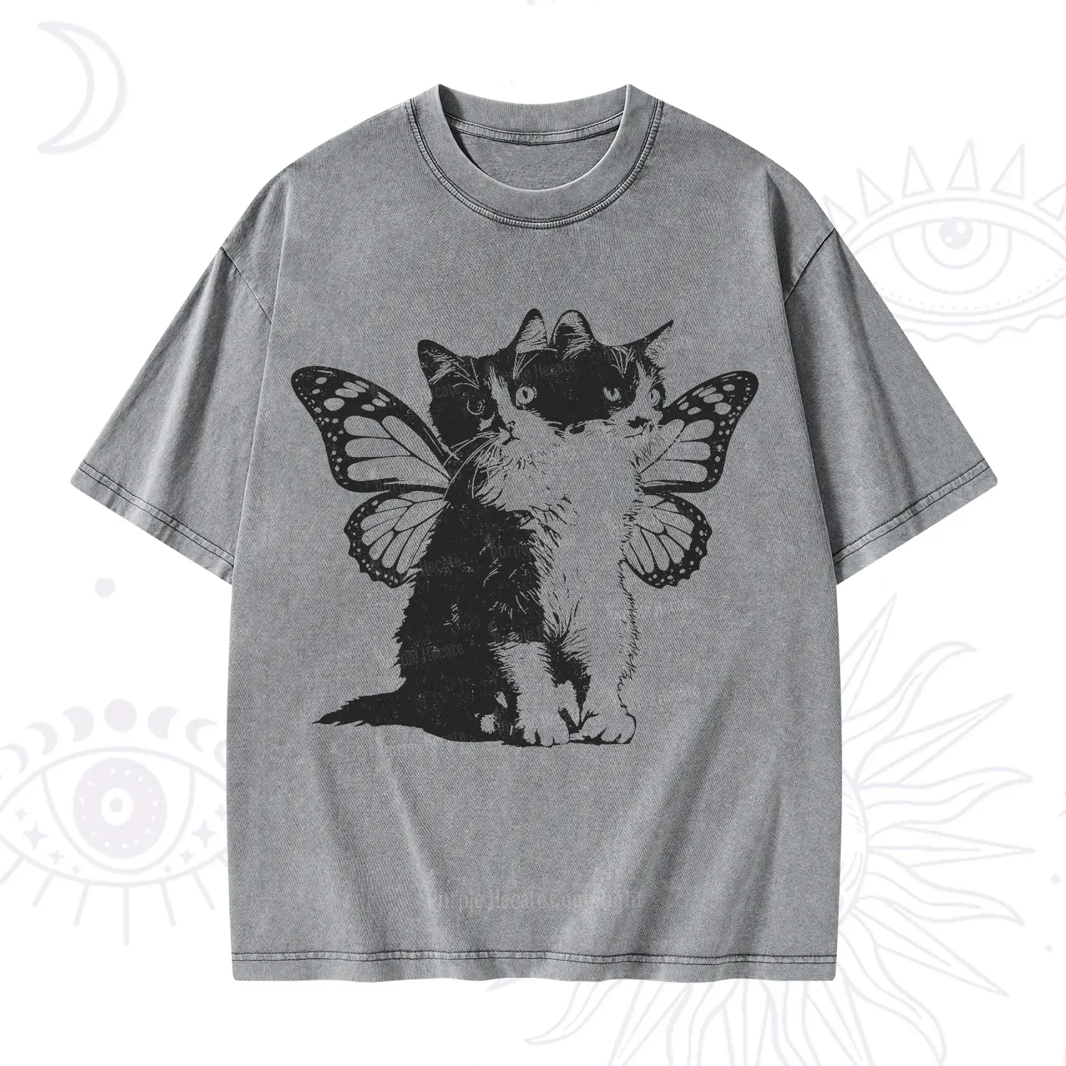 Purplehecate Mystery Butterfly Cat Washed T-Shirt