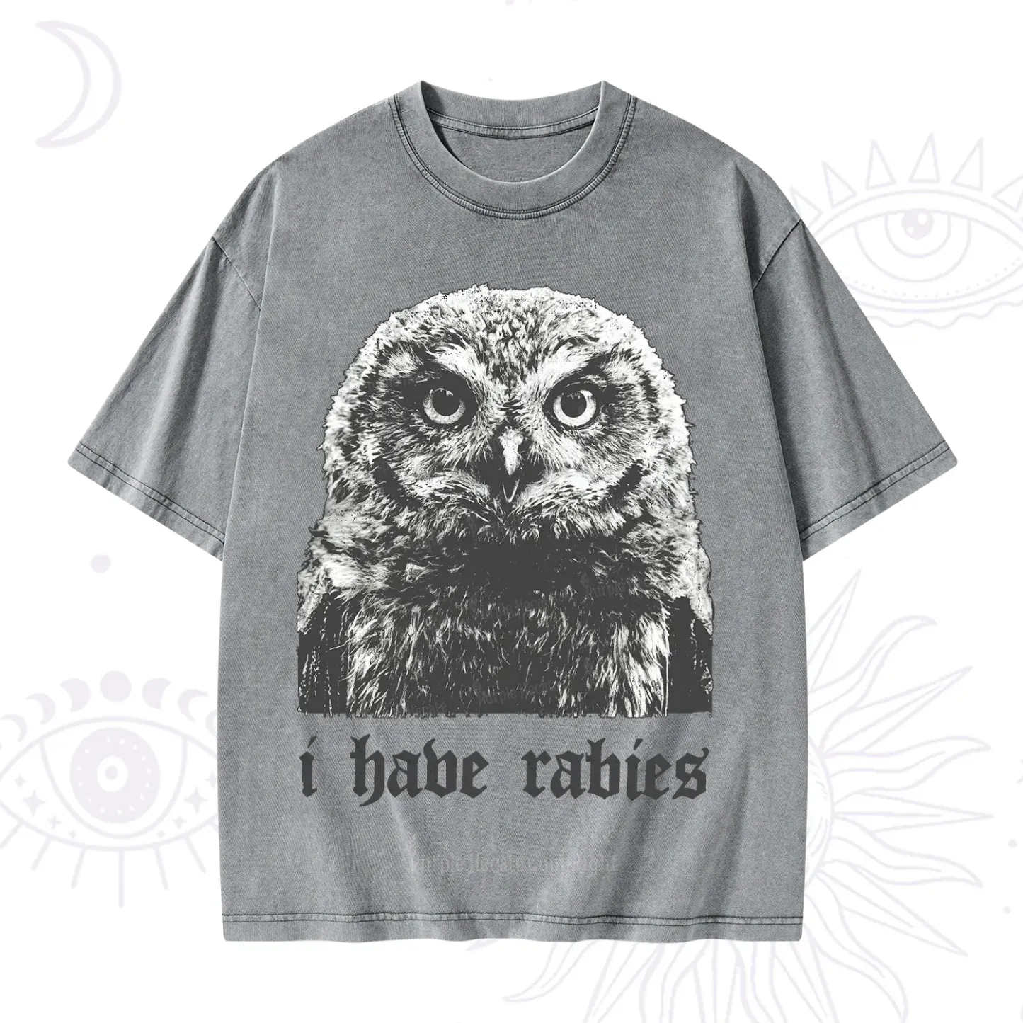 Purplehecate I Have Rabies Owl Washed T-Shirt