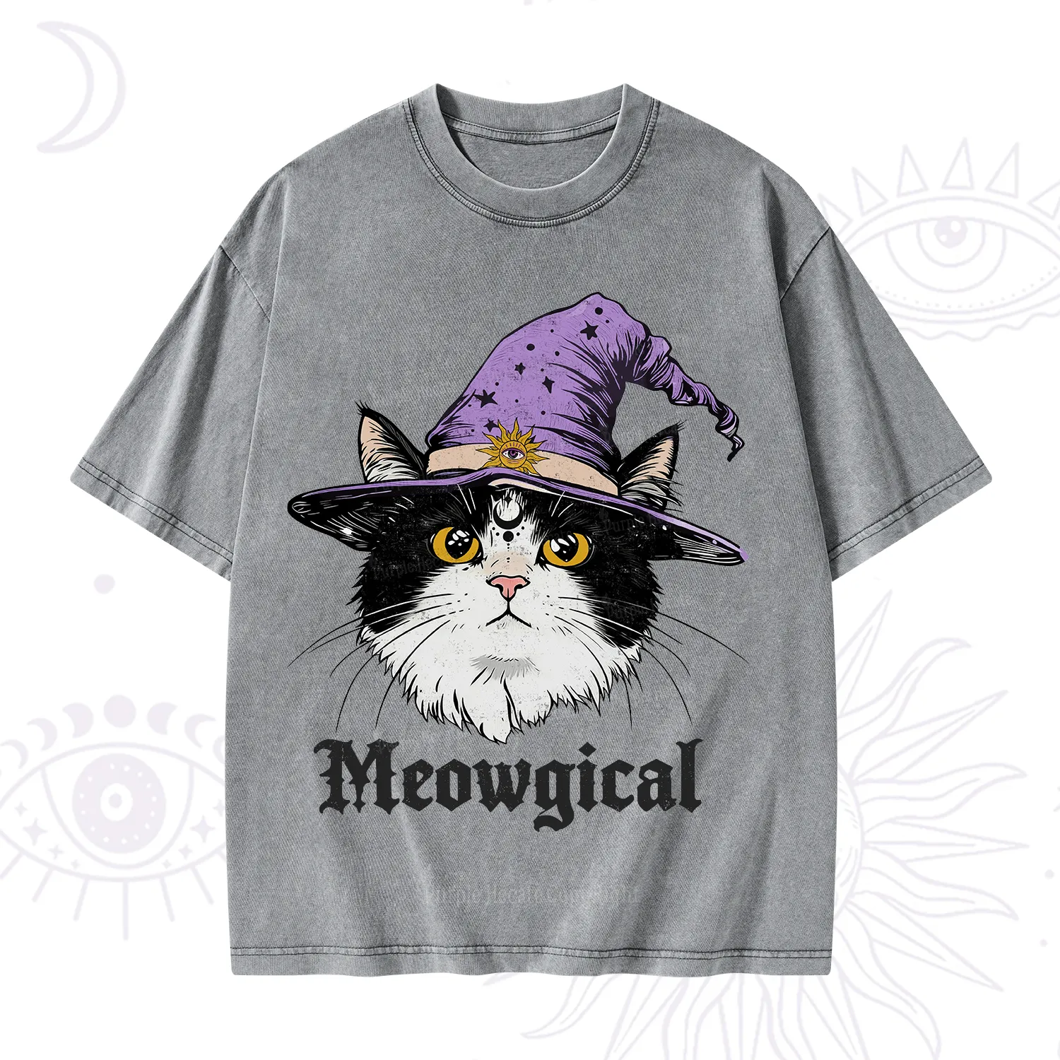 Purplehecate Meowgical Witch Cat Washed T-Shirt