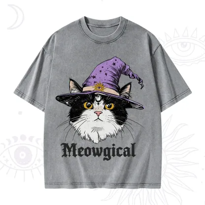 Purplehecate Meowgical Witch Cat Washed T-Shirt
