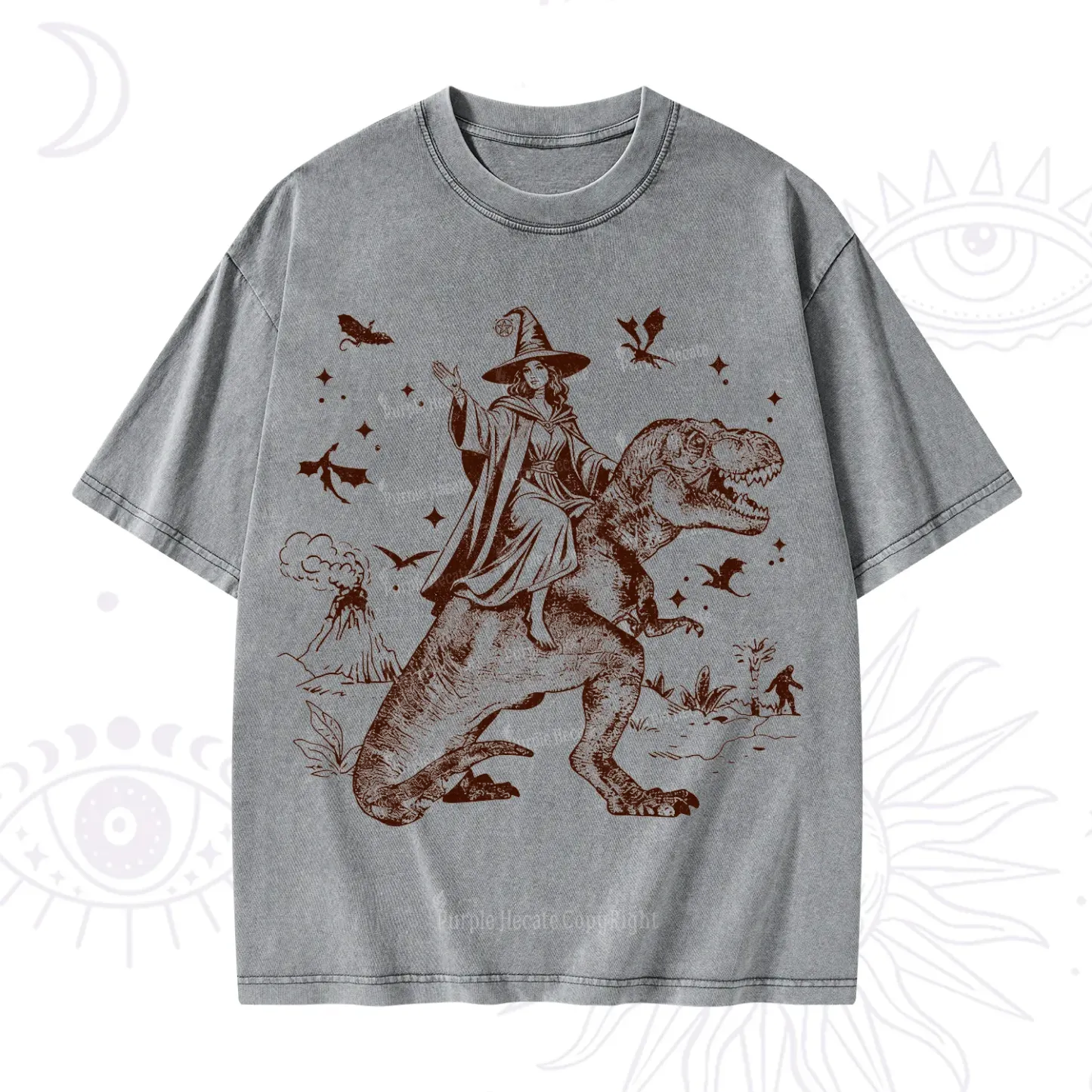 Purplehecate Witch Riding Dino Washed T-Shirt
