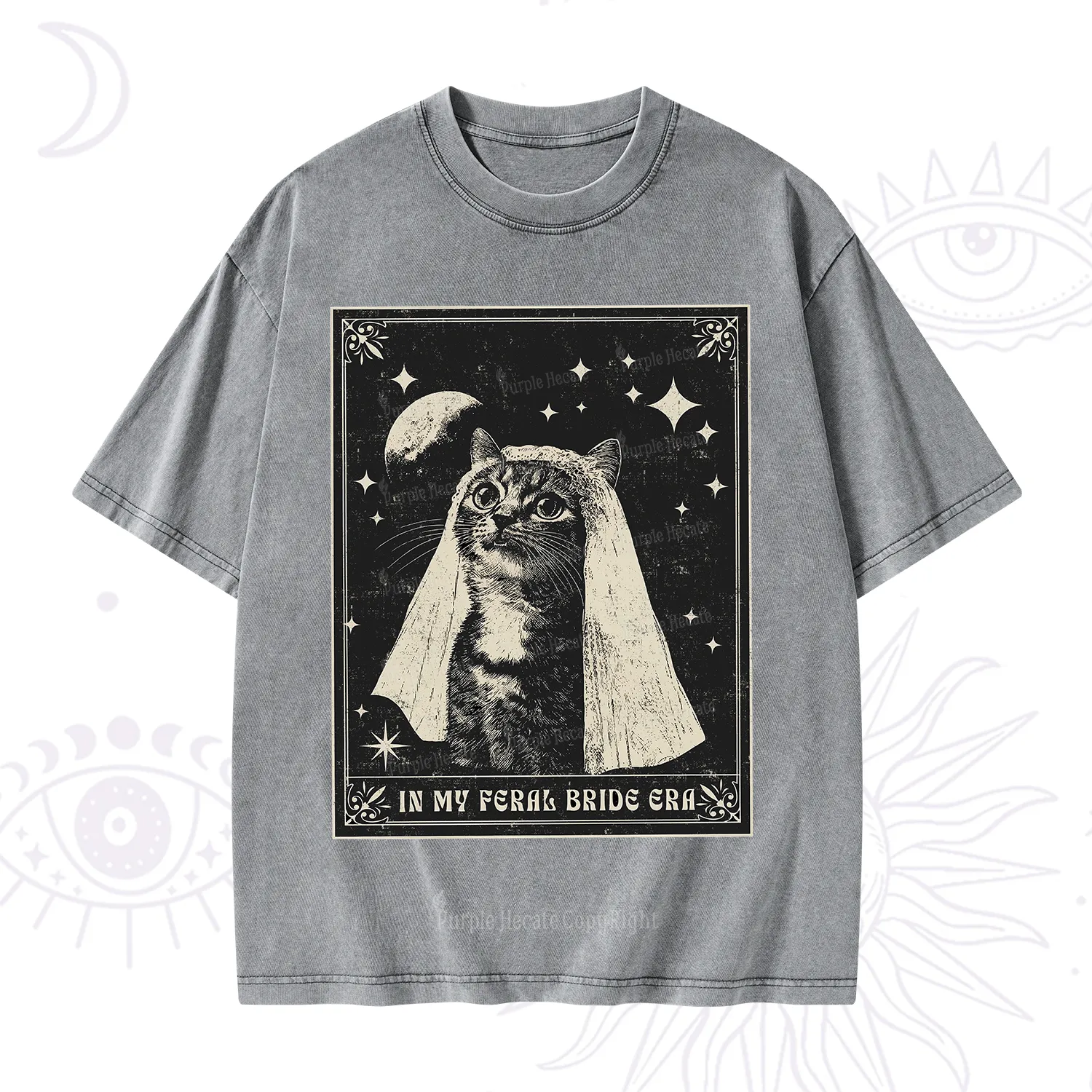 Purplehecate Cat In My Feral Bride Era Bachelorette Washed T-Shirt
