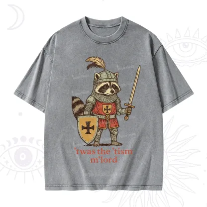 Purplehecate Raccoon Knight 'Twas The Tism M'Lord Washed T-Shirt