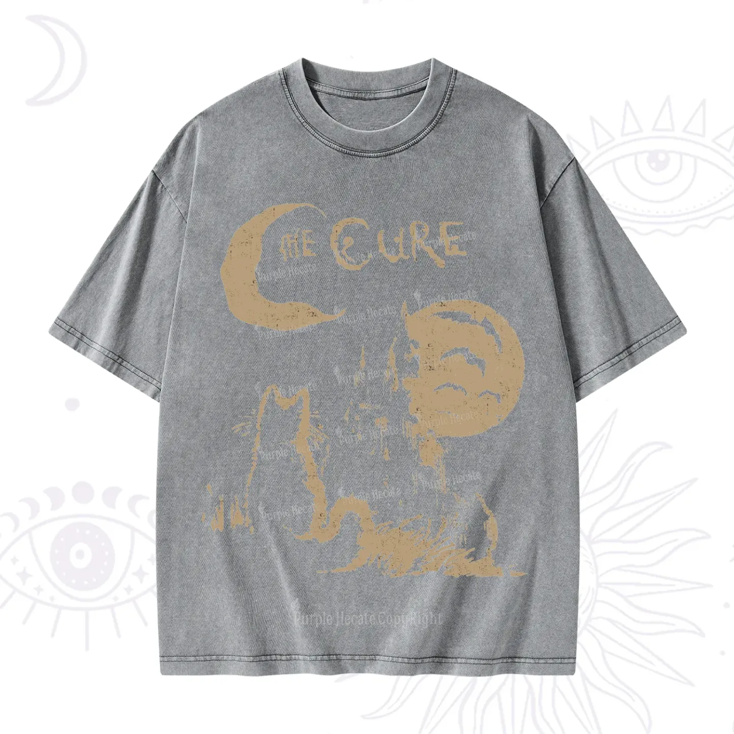 Purplehecate Goth Moon Cat Post-Punk Washed T-Shirt