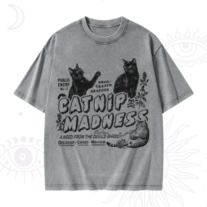Purplehecate Catnip Madness Cute Cat Washed T-Shirt