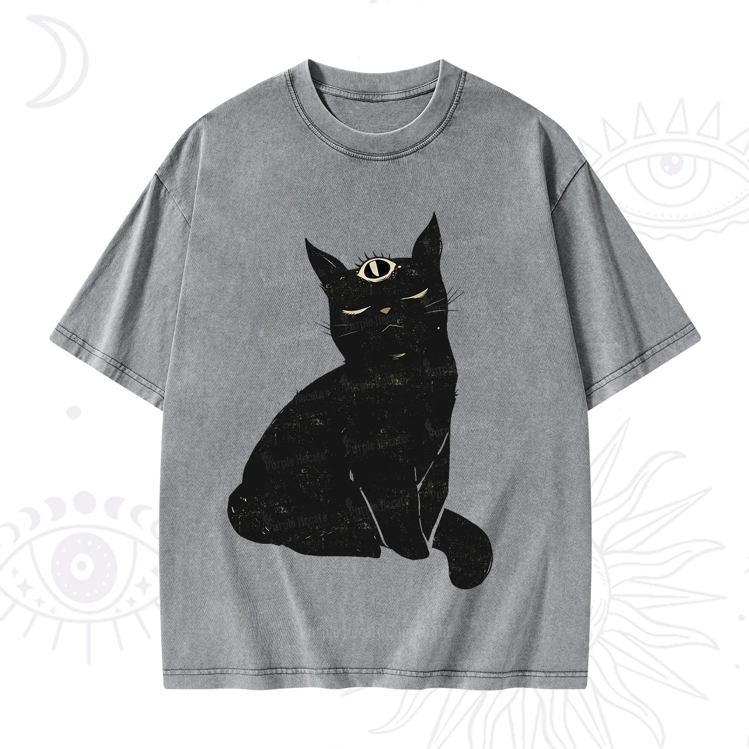 Purplehecate Third Eye Black Cat Washed T-Shirt