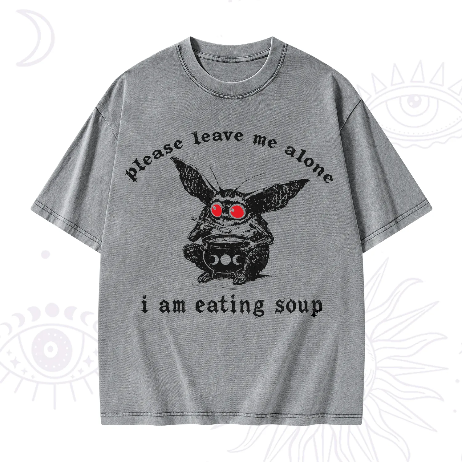 Purplehecate Mothman Eating Soup Washed T-Shirt